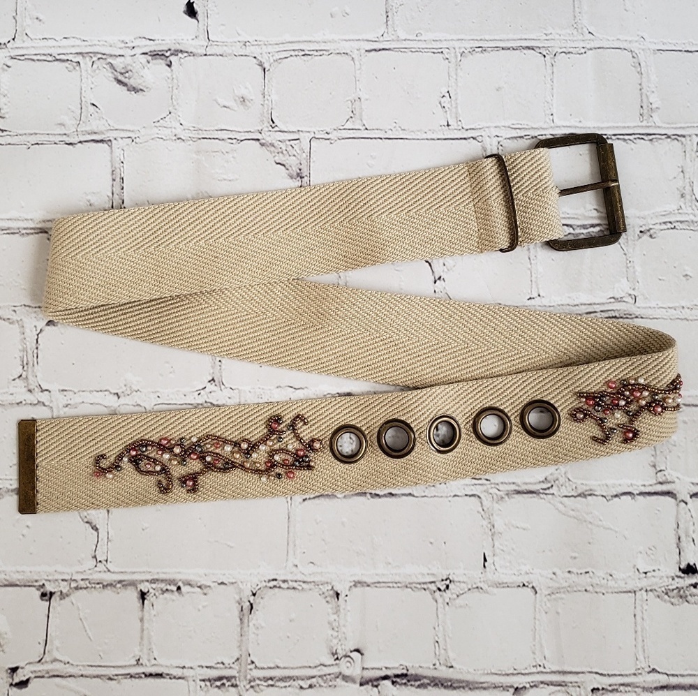 Boho Beaded Canvas Belt S